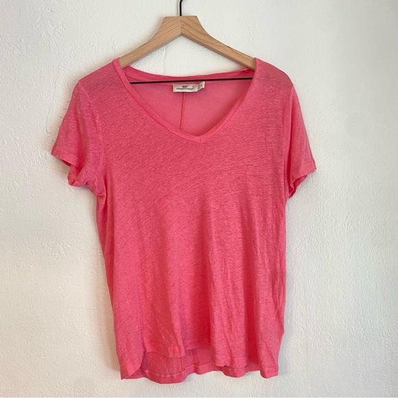 Vineyard Vines Vivid Pink V-Neck Tee 100% linen - Picture 1 of 3